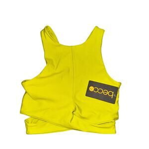 Becca Cross Front Sports Bra Crop Top Womens Size S Yellow Keyhole Racerback NWT